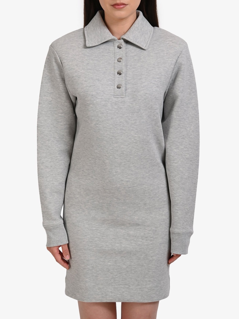 FRAME Gris Heather Grey Collared Sweatshirt Mini Dress Snap Front Size Small